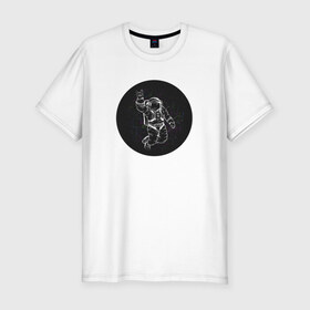 Мужская футболка премиум с принтом Космонавт 9.9 в Новосибирске, 92% хлопок, 8% лайкра | приталенный силуэт, круглый вырез ворота, длина до линии бедра, короткий рукав | astro | moon | space | star | stars | астронавт | звезды | земля | космонавт | космос | луна | скафандр