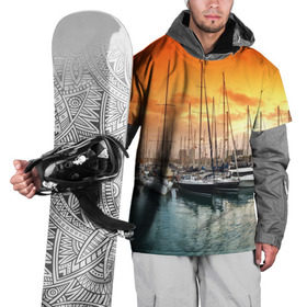 Накидка на куртку 3D с принтом Barcelona в Новосибирске, 100% полиэстер |  | barcelona | spain | барселона | европа | закат | испания | каталония | море | парусник | фрегат | яхта