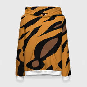 Женская толстовка 3D с принтом Шерсть тигра в Новосибирске, 100% полиэстер  | двухслойный капюшон со шнурком для регулировки, мягкие манжеты на рукавах и по низу толстовки, спереди карман-кенгуру с мягким внутренним слоем. | оранжевый | текстура | тигр