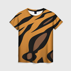 Женская футболка 3D с принтом Шерсть тигра в Новосибирске, 100% полиэфир ( синтетическое хлопкоподобное полотно) | прямой крой, круглый вырез горловины, длина до линии бедер | оранжевый | текстура | тигр
