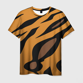 Мужская футболка 3D с принтом Шерсть тигра в Новосибирске, 100% полиэфир | прямой крой, круглый вырез горловины, длина до линии бедер | оранжевый | текстура | тигр