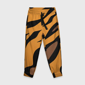 Детские брюки 3D с принтом Шерсть тигра в Новосибирске, 100% полиэстер | манжеты по низу, эластичный пояс регулируется шнурком, по бокам два кармана без застежек, внутренняя часть кармана из мелкой сетки | Тематика изображения на принте: оранжевый | текстура | тигр