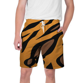 Мужские шорты 3D с принтом Шерсть тигра в Новосибирске,  полиэстер 100% | прямой крой, два кармана без застежек по бокам. Мягкая трикотажная резинка на поясе, внутри которой широкие завязки. Длина чуть выше колен | оранжевый | текстура | тигр