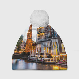 Шапка 3D c помпоном с принтом Амстердам в Новосибирске, 100% полиэстер | универсальный размер, печать по всей поверхности изделия | нидерланды | пейзаж