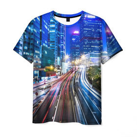 Мужская футболка 3D с принтом Гонконг в Новосибирске, 100% полиэфир | прямой крой, круглый вырез горловины, длина до линии бедер | Тематика изображения на принте: asia | china | hong kong | night city | азия | гонконг | движение | жизнь | китай | кнр | ночной город | пекин | трафик | финансовый центр мира | центр торговли