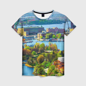 Женская футболка 3D с принтом Швеция в Новосибирске, 100% полиэфир ( синтетическое хлопкоподобное полотно) | прямой крой, круглый вырез горловины, длина до линии бедер | europe | stockholm | sweden | европа | ес | каникулы | отпуск | стокгольм | туризм | швеция