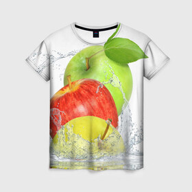 Женская футболка 3D с принтом Яблоки в Новосибирске, 100% полиэфир ( синтетическое хлопкоподобное полотно) | прямой крой, круглый вырез горловины, длина до линии бедер | фрукты | яблоки