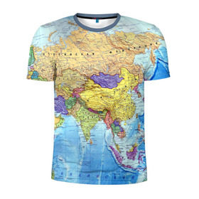 Мужская футболка 3D спортивная с принтом Карта 10 в Новосибирске, 100% полиэстер с улучшенными характеристиками | приталенный силуэт, круглая горловина, широкие плечи, сужается к линии бедра | map | world | карта | мир