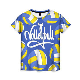 Женская футболка 3D с принтом Волейбол 6 в Новосибирске, 100% полиэфир ( синтетическое хлопкоподобное полотно) | прямой крой, круглый вырез горловины, длина до линии бедер | volleyball | волейбол