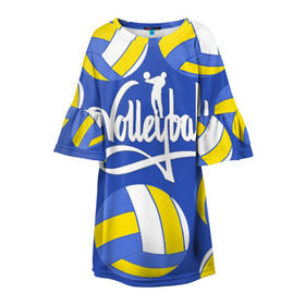 Детское платье 3D с принтом Волейбол 6 в Новосибирске, 100% полиэстер | прямой силуэт, чуть расширенный к низу. Круглая горловина, на рукавах — воланы | Тематика изображения на принте: volleyball | волейбол