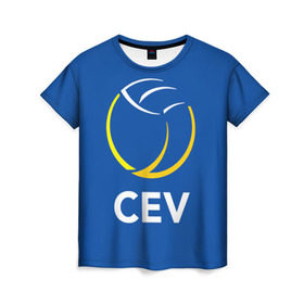 Женская футболка 3D с принтом Волейбол 19 в Новосибирске, 100% полиэфир ( синтетическое хлопкоподобное полотно) | прямой крой, круглый вырез горловины, длина до линии бедер | cev | volleyball | волейбол