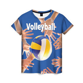 Женская футболка 3D с принтом Волейбол 24 в Новосибирске, 100% полиэфир ( синтетическое хлопкоподобное полотно) | прямой крой, круглый вырез горловины, длина до линии бедер | volleyball | волейбол