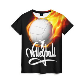Женская футболка 3D с принтом Волейбол 28 в Новосибирске, 100% полиэфир ( синтетическое хлопкоподобное полотно) | прямой крой, круглый вырез горловины, длина до линии бедер | volleyball | волейбол