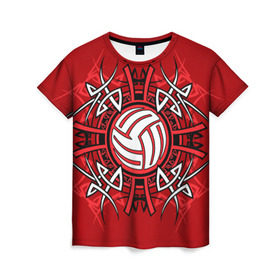 Женская футболка 3D с принтом Волейбол 34 в Новосибирске, 100% полиэфир ( синтетическое хлопкоподобное полотно) | прямой крой, круглый вырез горловины, длина до линии бедер | volleyball | волейбол