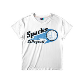 Детская футболка 3D с принтом Волейбол 50 в Новосибирске, 100% гипоаллергенный полиэфир | прямой крой, круглый вырез горловины, длина до линии бедер, чуть спущенное плечо, ткань немного тянется | Тематика изображения на принте: sparks | volleyball | волейбол