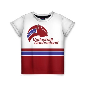 Детская футболка 3D с принтом Волейбол 68 в Новосибирске, 100% гипоаллергенный полиэфир | прямой крой, круглый вырез горловины, длина до линии бедер, чуть спущенное плечо, ткань немного тянется | premier | queensland | volleyball | волейбол
