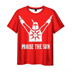Мужская футболка 3D с принтом Dark Souls 4 в Новосибирске, 100% полиэфир | прямой крой, круглый вырез горловины, длина до линии бедер | dark souls | praise the sun | you died | дарк соулс