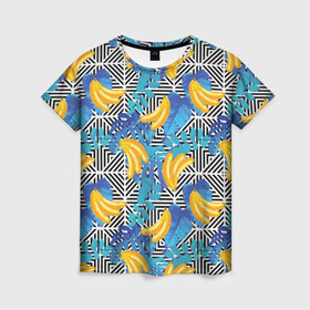 Женская футболка 3D с принтом Banana pattern в Новосибирске, 100% полиэфир ( синтетическое хлопкоподобное полотно) | прямой крой, круглый вырез горловины, длина до линии бедер | banana