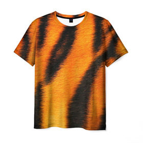 Мужская футболка 3D с принтом Шкура тигра в Новосибирске, 100% полиэфир | прямой крой, круглый вырез горловины, длина до линии бедер | кошка | полосатая | текстуры | тигр