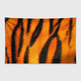 Флаг-баннер с принтом Шкура тигра в Новосибирске, 100% полиэстер | размер 67 х 109 см, плотность ткани — 95 г/м2; по краям флага есть четыре люверса для крепления | Тематика изображения на принте: кошка | полосатая | текстуры | тигр