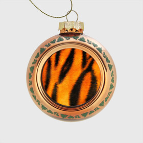 Стеклянный ёлочный шар с принтом Шкура тигра в Новосибирске, Стекло | Диаметр: 80 мм | Тематика изображения на принте: кошка | полосатая | текстуры | тигр