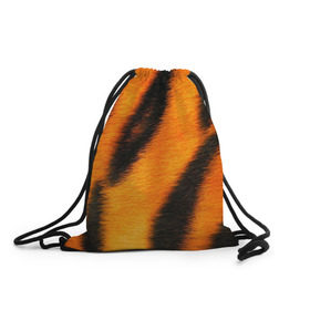 Рюкзак-мешок 3D с принтом Шкура тигра в Новосибирске, 100% полиэстер | плотность ткани — 200 г/м2, размер — 35 х 45 см; лямки — толстые шнурки, застежка на шнуровке, без карманов и подкладки | Тематика изображения на принте: кошка | полосатая | текстуры | тигр