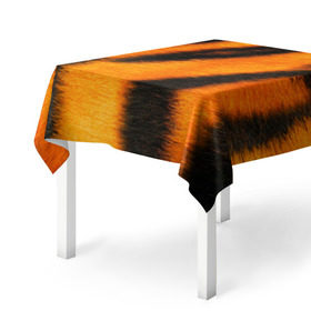 Скатерть 3D с принтом Шкура тигра в Новосибирске, 100% полиэстер (ткань не мнется и не растягивается) | Размер: 150*150 см | Тематика изображения на принте: кошка | полосатая | текстуры | тигр