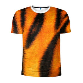 Мужская футболка 3D спортивная с принтом Шкура тигра в Новосибирске, 100% полиэстер с улучшенными характеристиками | приталенный силуэт, круглая горловина, широкие плечи, сужается к линии бедра | Тематика изображения на принте: кошка | полосатая | текстуры | тигр