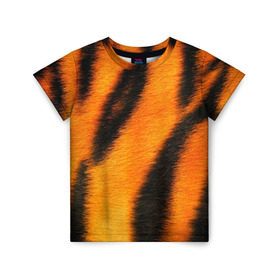 Детская футболка 3D с принтом Шкура тигра в Новосибирске, 100% гипоаллергенный полиэфир | прямой крой, круглый вырез горловины, длина до линии бедер, чуть спущенное плечо, ткань немного тянется | Тематика изображения на принте: кошка | полосатая | текстуры | тигр