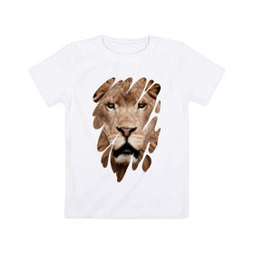 Детская футболка хлопок с принтом Грозный лев в Новосибирске, 100% хлопок | круглый вырез горловины, полуприлегающий силуэт, длина до линии бедер | leo | lion | власть | вырез | дикая кошка | животное | зверь | король джунглей | лев | лик | мощь | мудрость | охотник | сила | след | хищник | царь зверей