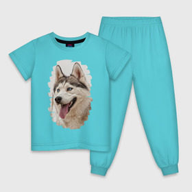 Детская пижама хлопок с принтом Симпотяга волк в Новосибирске, 100% хлопок |  брюки и футболка прямого кроя, без карманов, на брюках мягкая резинка на поясе и по низу штанин
 | зверь | серый | хаски | хаски бандит