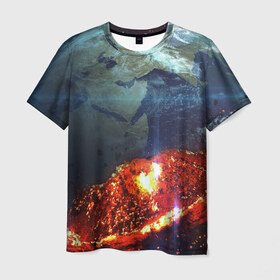 Мужская футболка 3D с принтом Взрыв планеты в Новосибирске, 100% полиэфир | прямой крой, круглый вырез горловины, длина до линии бедер | 