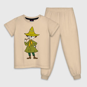 Детская пижама хлопок с принтом Снусмумрик в Новосибирске, 100% хлопок |  брюки и футболка прямого кроя, без карманов, на брюках мягкая резинка на поясе и по низу штанин
 | муми тролль