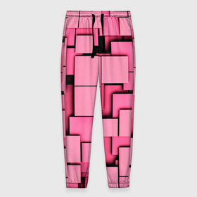 Мужские брюки 3D с принтом Кубики в Новосибирске, 100% полиэстер | манжеты по низу, эластичный пояс регулируется шнурком, по бокам два кармана без застежек, внутренняя часть кармана из мелкой сетки | квадраты | объем | плитка | розовый