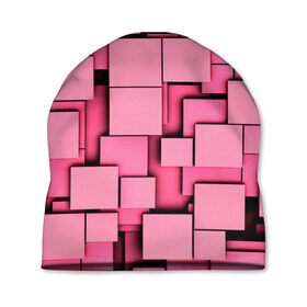 Шапка 3D с принтом Кубики в Новосибирске, 100% полиэстер | универсальный размер, печать по всей поверхности изделия | квадраты | объем | плитка | розовый