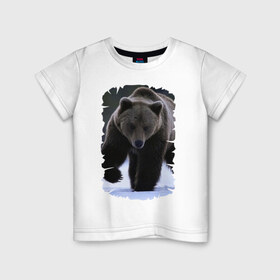 Детская футболка хлопок с принтом Русский медведь в Новосибирске, 100% хлопок | круглый вырез горловины, полуприлегающий силуэт, длина до линии бедер | берлога | животное | зверь | косолапый | медведь | мишка | потапыч | хищник | хозяин тайги
