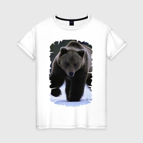 Женская футболка хлопок с принтом Русский медведь в Новосибирске, 100% хлопок | прямой крой, круглый вырез горловины, длина до линии бедер, слегка спущенное плечо | берлога | животное | зверь | косолапый | медведь | мишка | потапыч | хищник | хозяин тайги