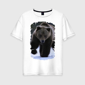 Женская футболка хлопок Oversize с принтом Русский медведь в Новосибирске, 100% хлопок | свободный крой, круглый ворот, спущенный рукав, длина до линии бедер
 | берлога | животное | зверь | косолапый | медведь | мишка | потапыч | хищник | хозяин тайги