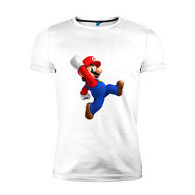 Мужская футболка премиум с принтом Марио в Новосибирске, 92% хлопок, 8% лайкра | приталенный силуэт, круглый вырез ворота, длина до линии бедра, короткий рукав | nintendo | нинтендо