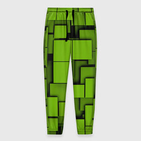 Мужские брюки 3D с принтом Зеленые кубики в Новосибирске, 100% полиэстер | манжеты по низу, эластичный пояс регулируется шнурком, по бокам два кармана без застежек, внутренняя часть кармана из мелкой сетки | кубы | текстура