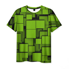 Мужская футболка 3D с принтом Зеленые кубики в Новосибирске, 100% полиэфир | прямой крой, круглый вырез горловины, длина до линии бедер | кубы | текстура