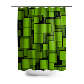 Штора 3D для ванной с принтом Зеленые кубики в Новосибирске, 100% полиэстер | плотность материала — 100 г/м2. Стандартный размер — 146 см х 180 см. По верхнему краю — пластиковые люверсы для креплений. В комплекте 10 пластиковых колец | кубы | текстура