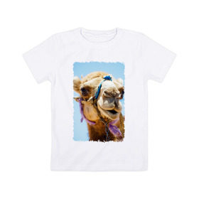 Детская футболка хлопок с принтом Верблюд в Новосибирске, 100% хлопок | круглый вырез горловины, полуприлегающий силуэт, длина до линии бедер | верблюд | горб | животное | караван | песок | плевок | пустыня