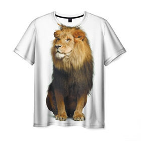 Мужская футболка 3D с принтом Король джунглей в Новосибирске, 100% полиэфир | прямой крой, круглый вырез горловины, длина до линии бедер | leo | lion | власть | грива | дикая кошка | животное | зверь | клыки | когти | король джунглей | лев | мощь | мудрость | охотник | сила | хитрость | хищник | царь зверей | шерсть