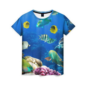 Женская футболка 3D с принтом Дайвинг в Новосибирске, 100% полиэфир ( синтетическое хлопкоподобное полотно) | прямой крой, круглый вырез горловины, длина до линии бедер | дайвинг | египет | каникулы | коралловый риф | крабы | красное море | море | морские обитатели | океан | отдых | отпуск | подводные красоты | приключение | рыбки | рыбы | туризм