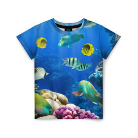 Детская футболка 3D с принтом Дайвинг в Новосибирске, 100% гипоаллергенный полиэфир | прямой крой, круглый вырез горловины, длина до линии бедер, чуть спущенное плечо, ткань немного тянется | Тематика изображения на принте: дайвинг | египет | каникулы | коралловый риф | крабы | красное море | море | морские обитатели | океан | отдых | отпуск | подводные красоты | приключение | рыбки | рыбы | туризм