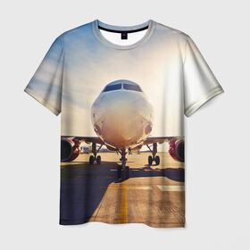 Мужская футболка 3D с принтом Самолет в Новосибирске, 100% полиэфир | прямой крой, круглый вырез горловины, длина до линии бедер | Тематика изображения на принте: дорога | летчик | небо | полет | самолет | солнце
