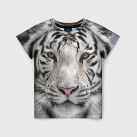 Детская футболка 3D с принтом Бенгальский тигр в Новосибирске, 100% гипоаллергенный полиэфир | прямой крой, круглый вырез горловины, длина до линии бедер, чуть спущенное плечо, ткань немного тянется | tiger | белый | дикая кошка | тигр | хищник