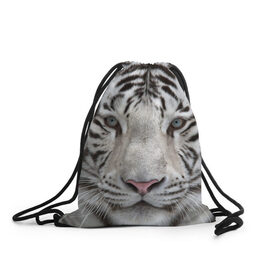 Рюкзак-мешок 3D с принтом Бенгальский тигр в Новосибирске, 100% полиэстер | плотность ткани — 200 г/м2, размер — 35 х 45 см; лямки — толстые шнурки, застежка на шнуровке, без карманов и подкладки | tiger | белый | дикая кошка | тигр | хищник