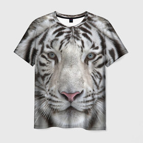 Мужская футболка 3D с принтом Бенгальский тигр в Новосибирске, 100% полиэфир | прямой крой, круглый вырез горловины, длина до линии бедер | tiger | белый | дикая кошка | тигр | хищник